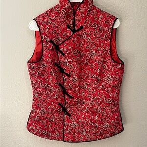 Chinese Floral Red Sleeveless Vest